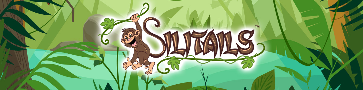 Playful cartoon monkey swinging in a jungle